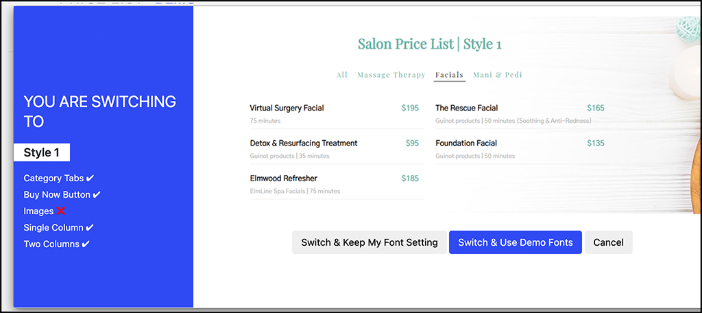 Stylish Price List style