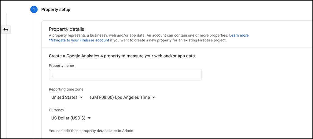 Google Analytics 4 property details