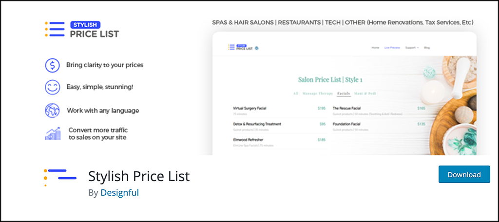 Stylish Price List plugin