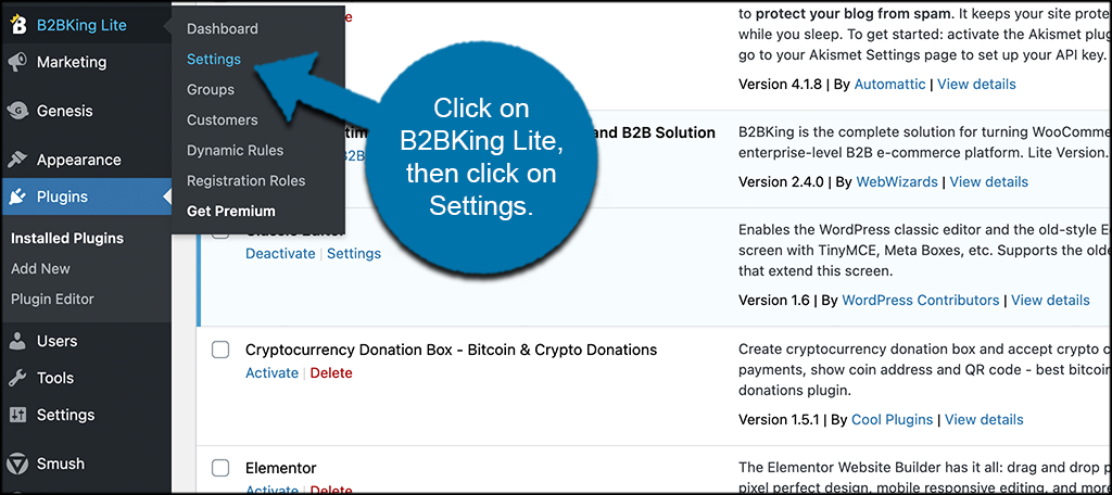 Click on B2BKing lite then settings