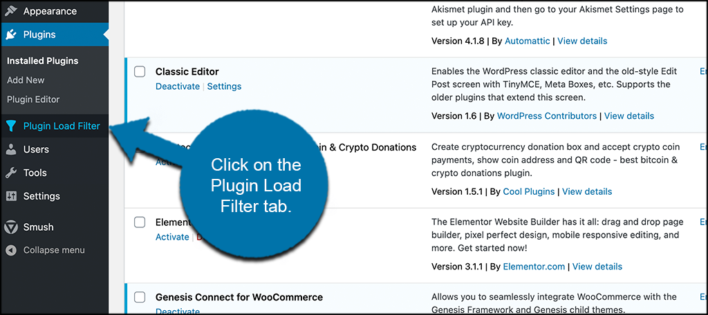 Click plugin load filter tab