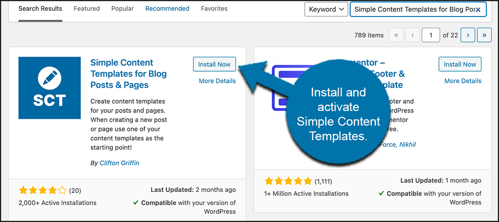 Install and activate simple content templates