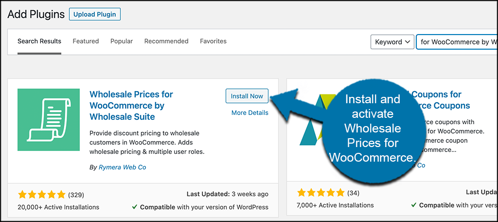 Install and activate wholesale prices plugin