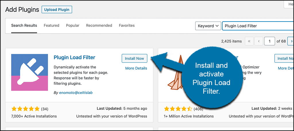 Install and activate plugin load filter