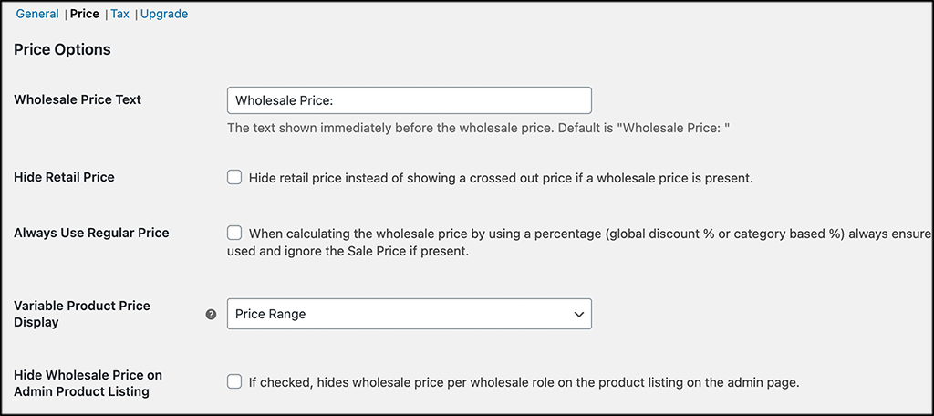 Price tab