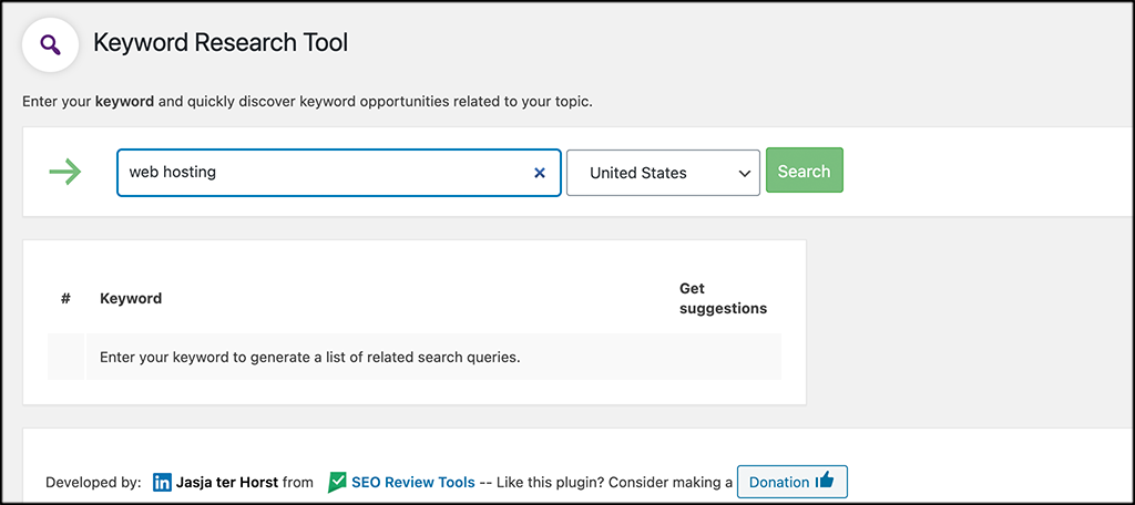 Select keyword and country