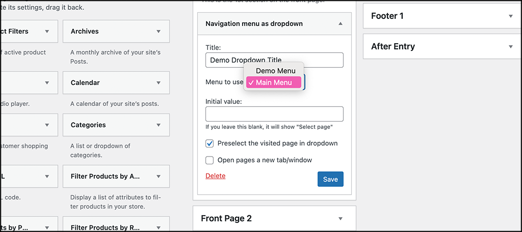 Configure the navigation widget plugin