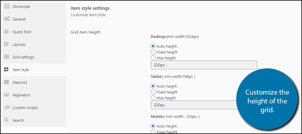 Customize Height