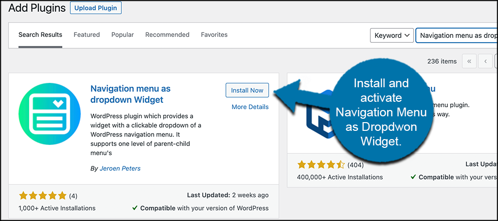 Install and activate the navigation widget plugin