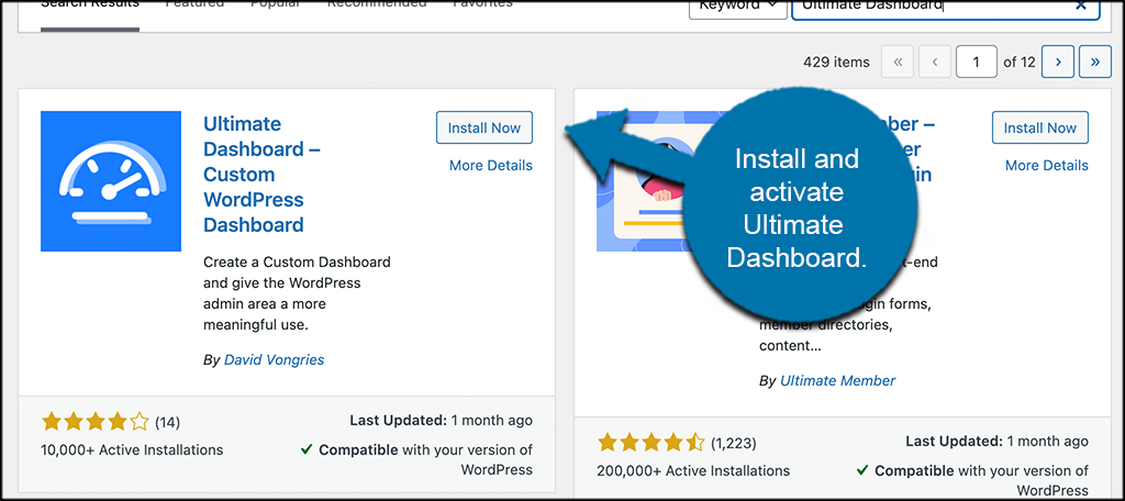 INstall and activate ultimate dashboard