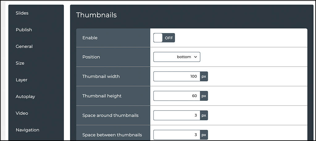 Thumbnails for transition slider