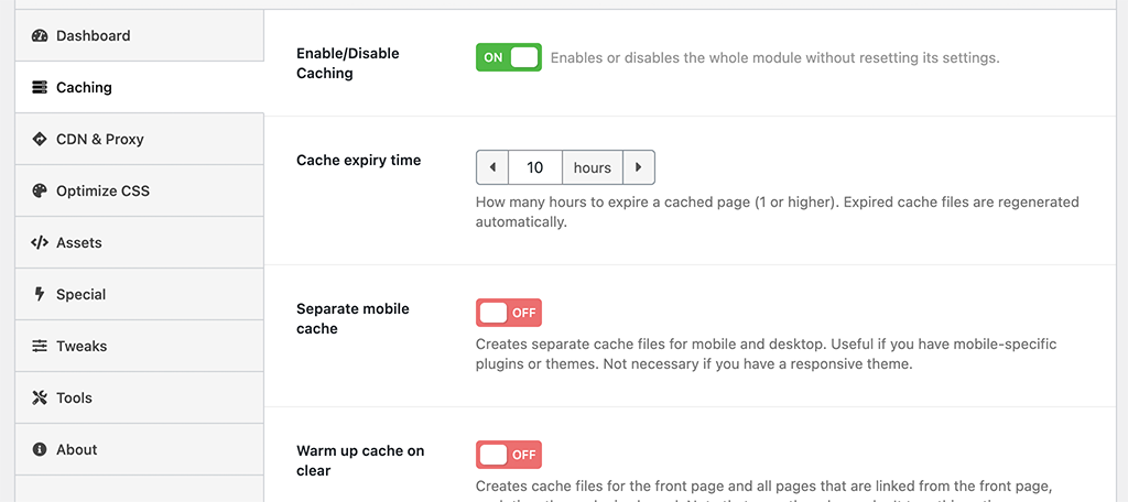 Caching tab