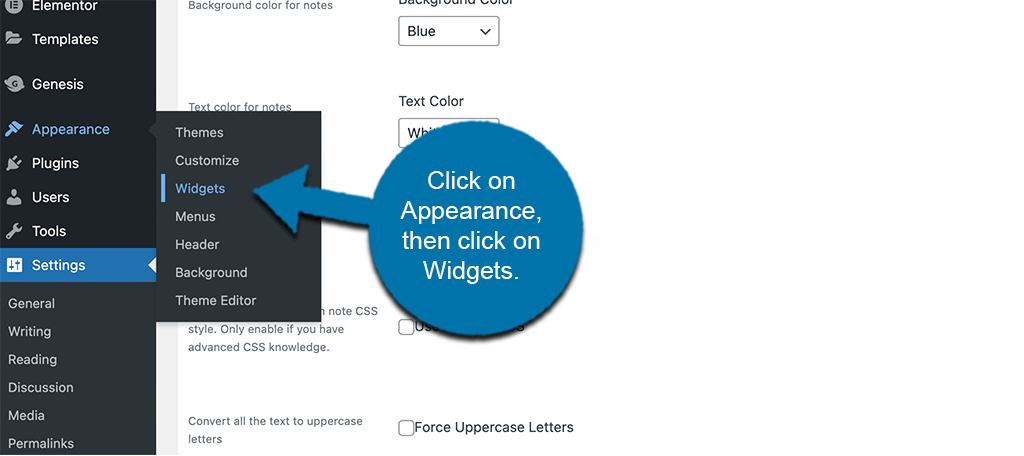 Click appearance then widgets