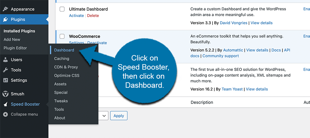 Click on speed booster then dashboard