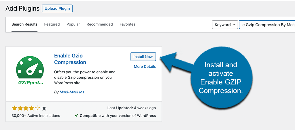 Установите и активируйте плагин включения сжатия gzip