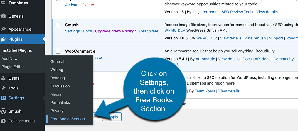 Click on settings then free books section