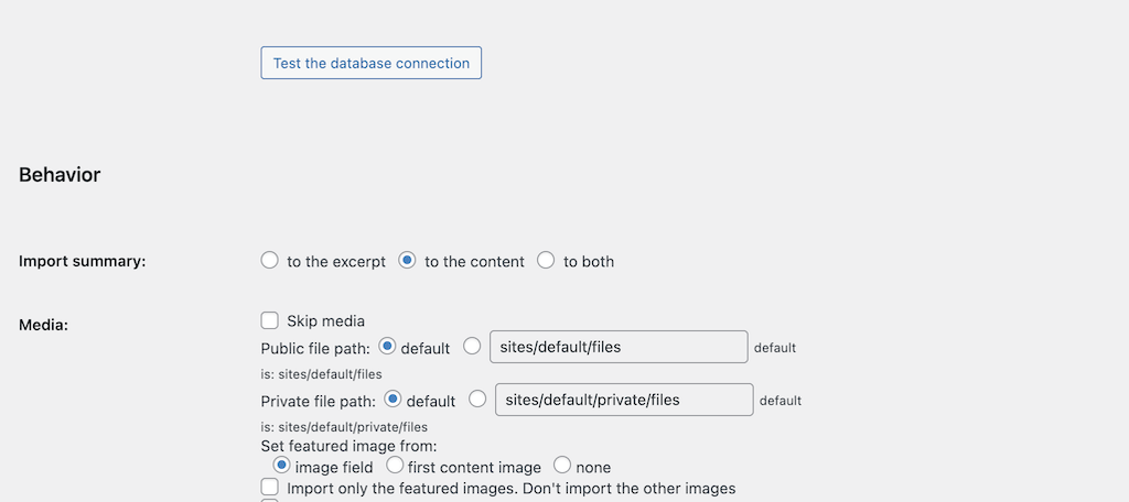 Test database connection button