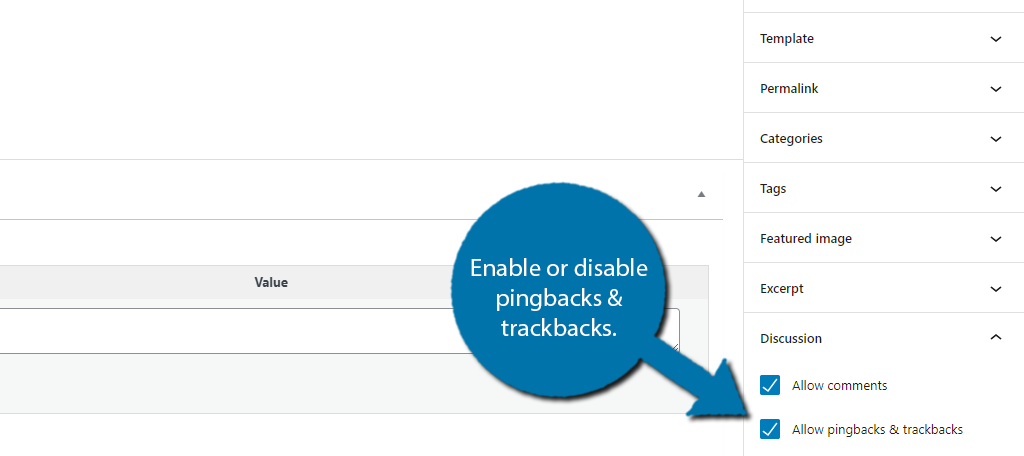 Enable or disable trackbacks and pingbacks