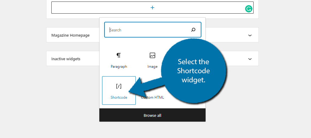 Select shortcode widget