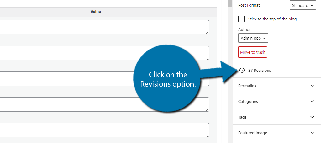 Click on Revisions to see the saved post revisions in WordPress
