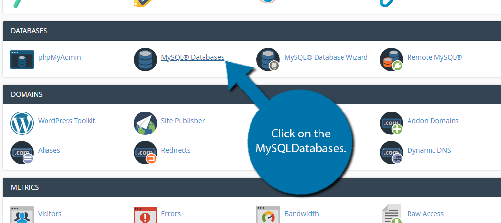 Haga clic en MySQLBase de datos