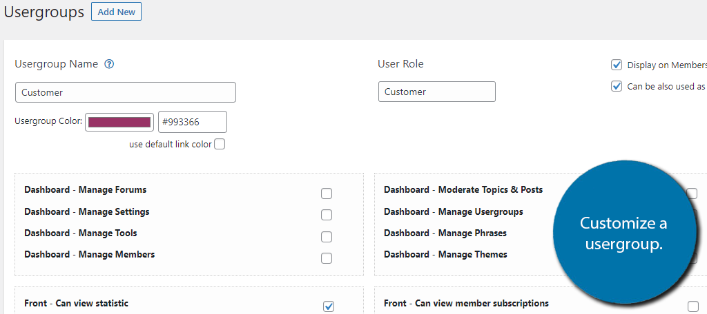 Customize the usergroup