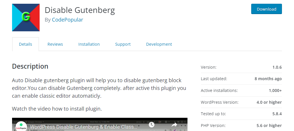 Disable Gutenberg