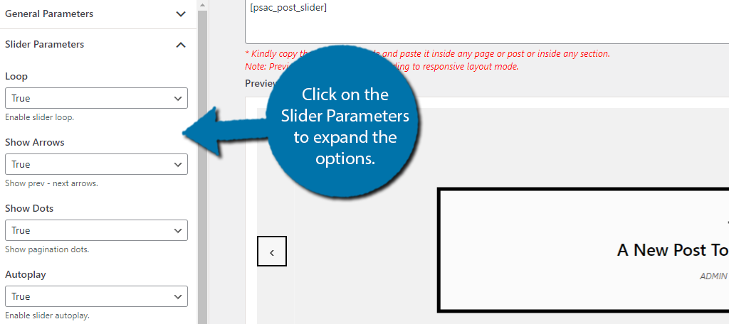 Edit the Slider Parameters