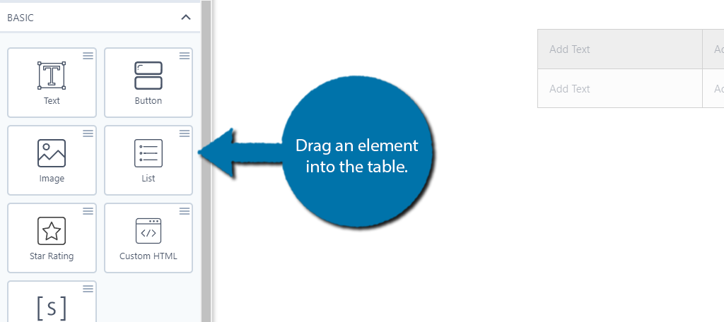 Drag Elements Into the Table