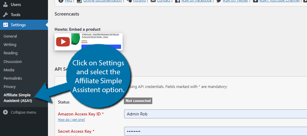 Click on the Affiliate Simple Assistent option