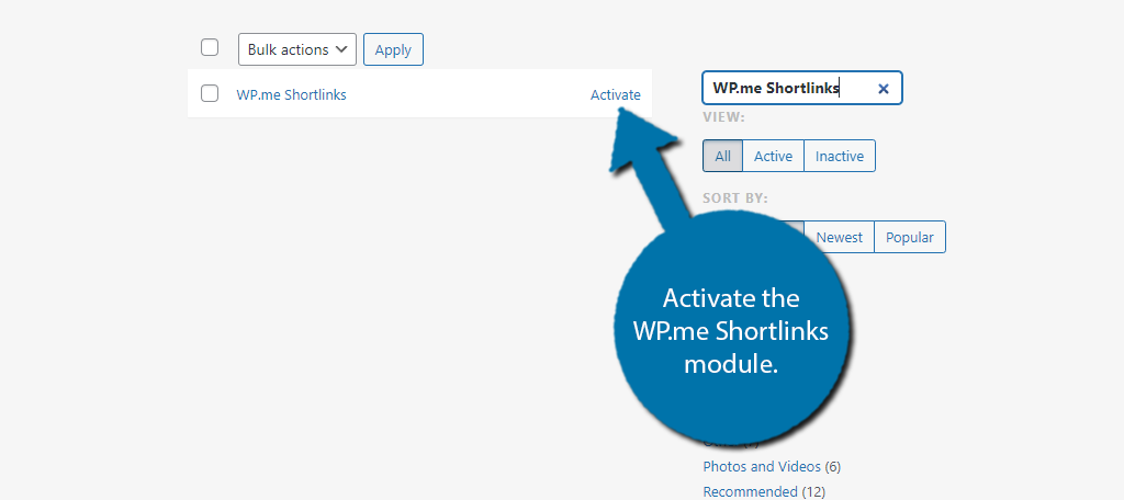 Activate the WP.me Shortlinks Module