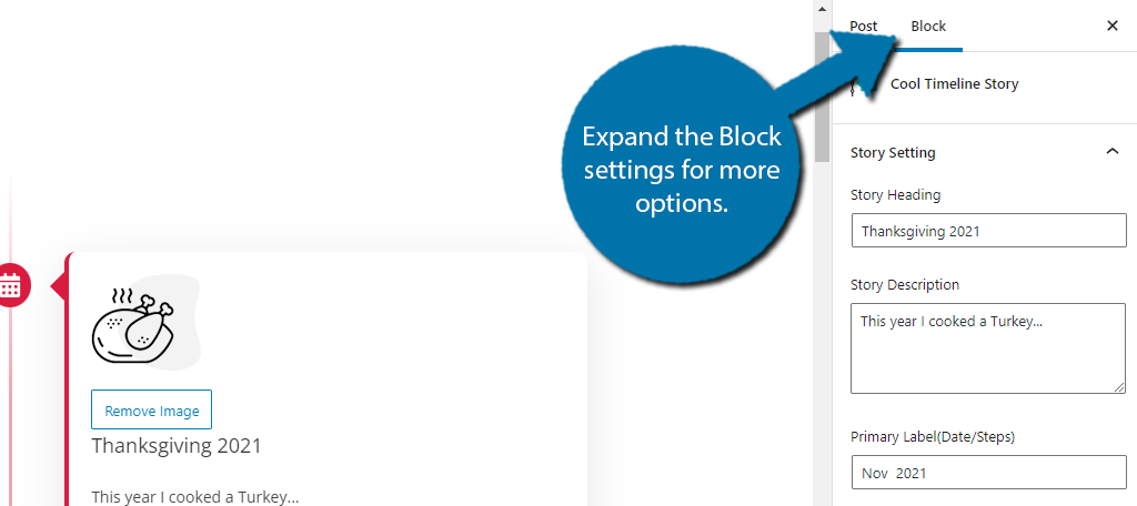 WordPress Timeline Block Settings