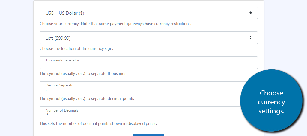 Choose Currency Settings