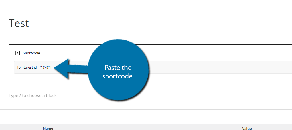 Incolla lo Shortcode