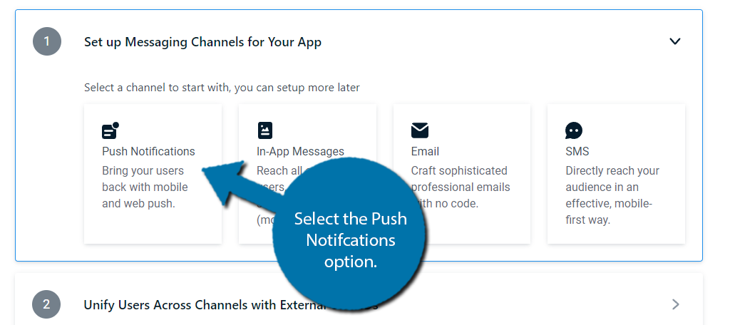 Choose Push Notifications to add them in WordPress