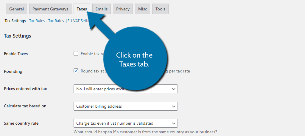 Click on the Taxes tab