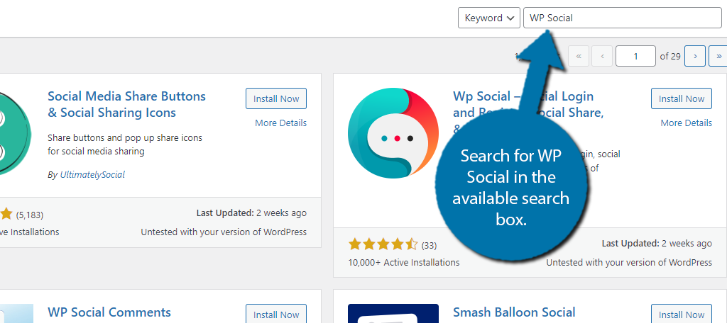 Search for the WP Social Plugin