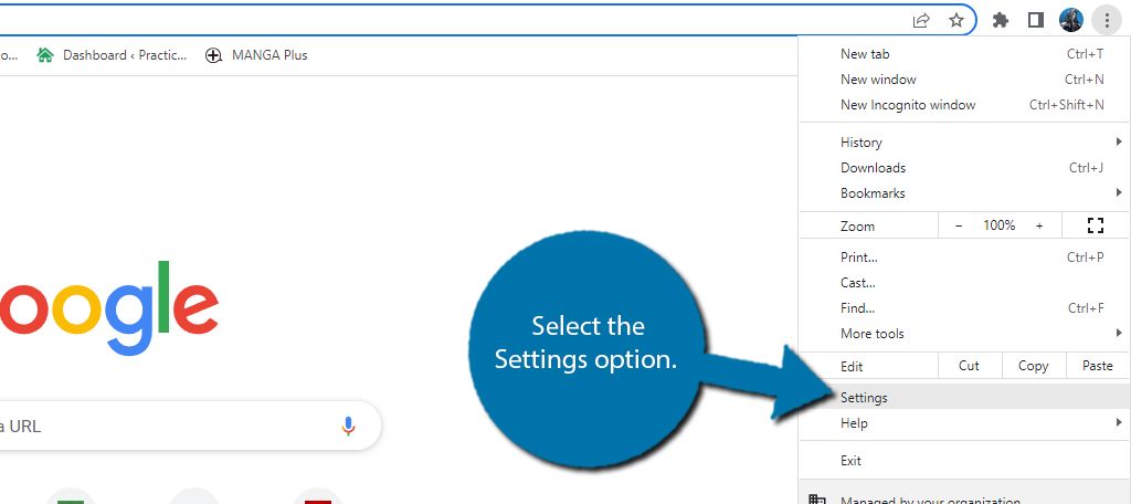 Click on the Settings option