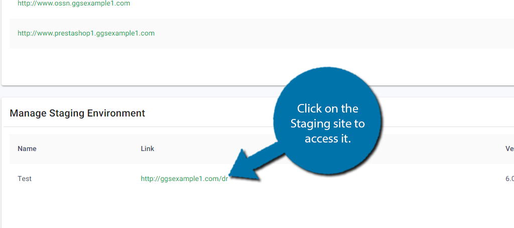 Click on your staging site