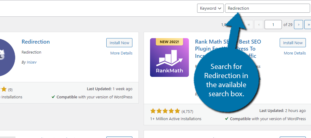 Search for the Redirection Plugin