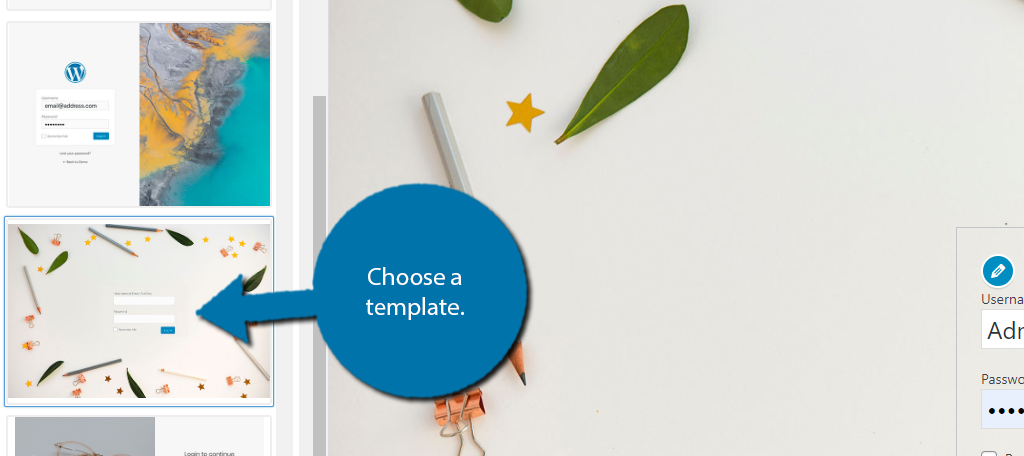 Choose a custom login page template in WordPress