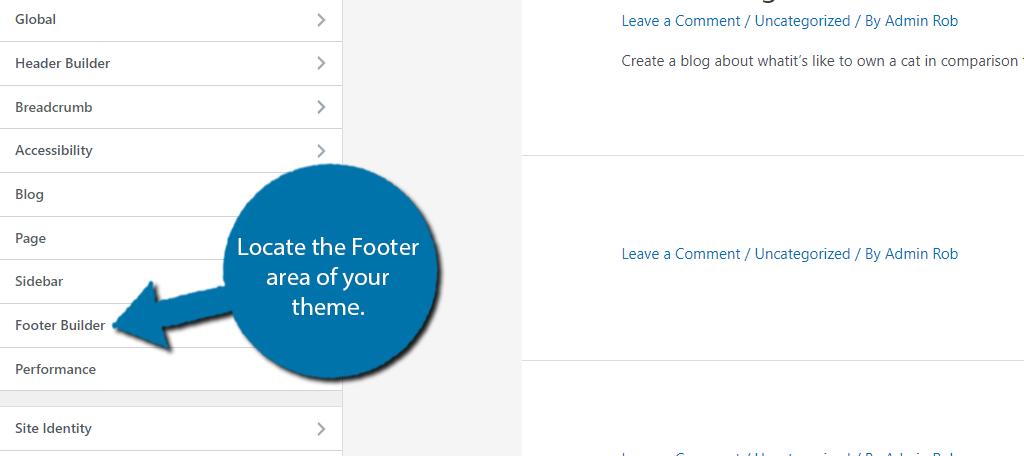 Locate the footer area of your WordPress theme