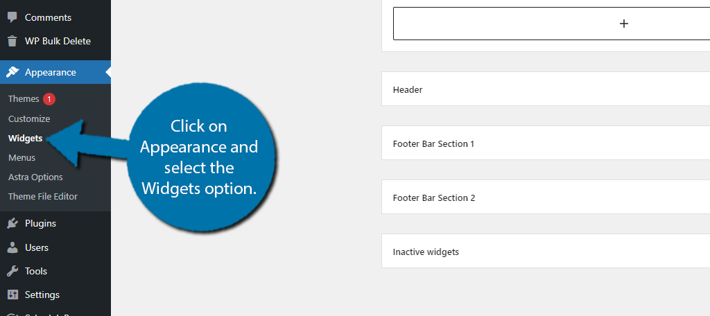 You can change the footer area in WordPress by going to the widgets area