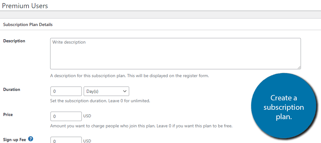 Create Subscription plan