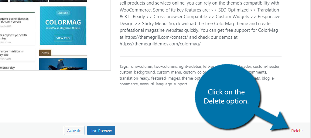 Delete themes in WordPress