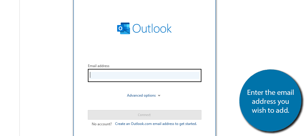 Enter email address into Outlook