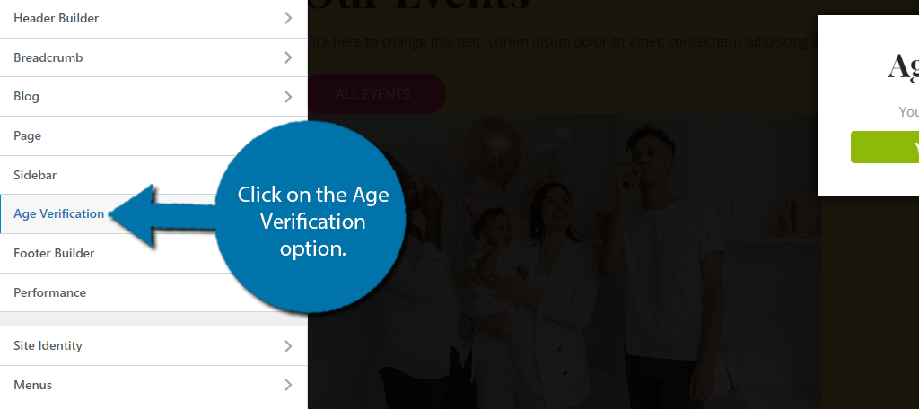 Click on the Age Verification option in WordPress