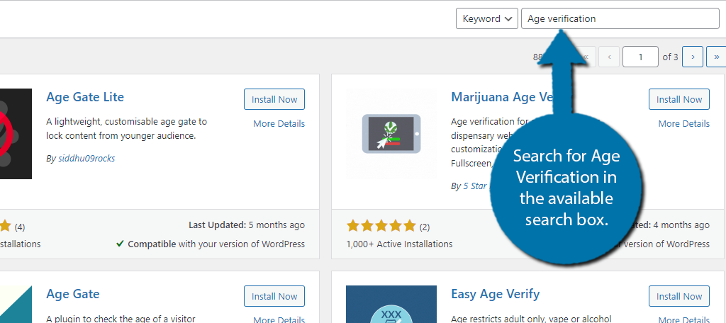Search for Age Verification in WordPress