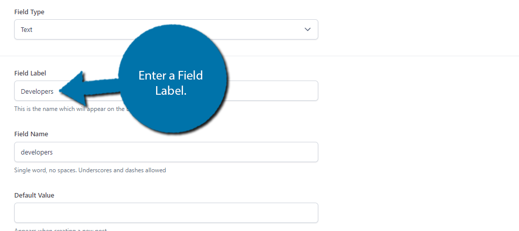 Enter Field Label for your taxonomies custom field