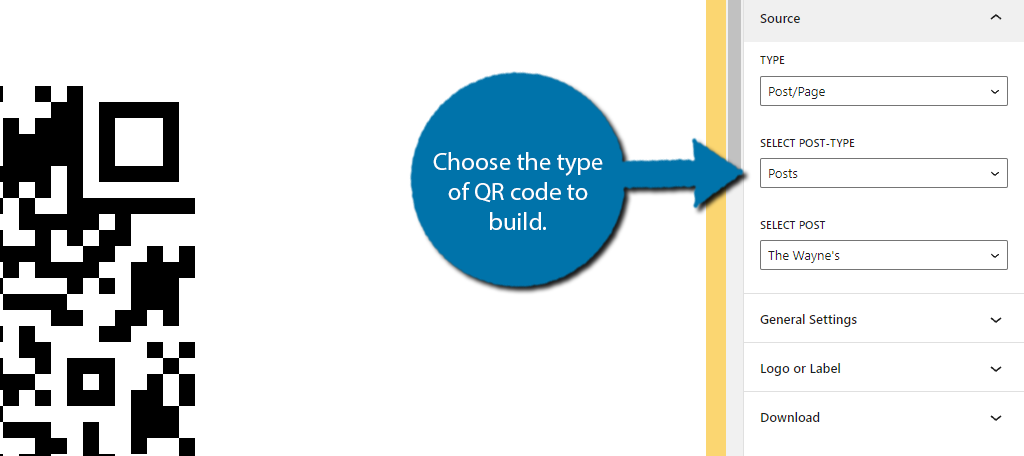 Choose the QR codes you want to build in WordPress